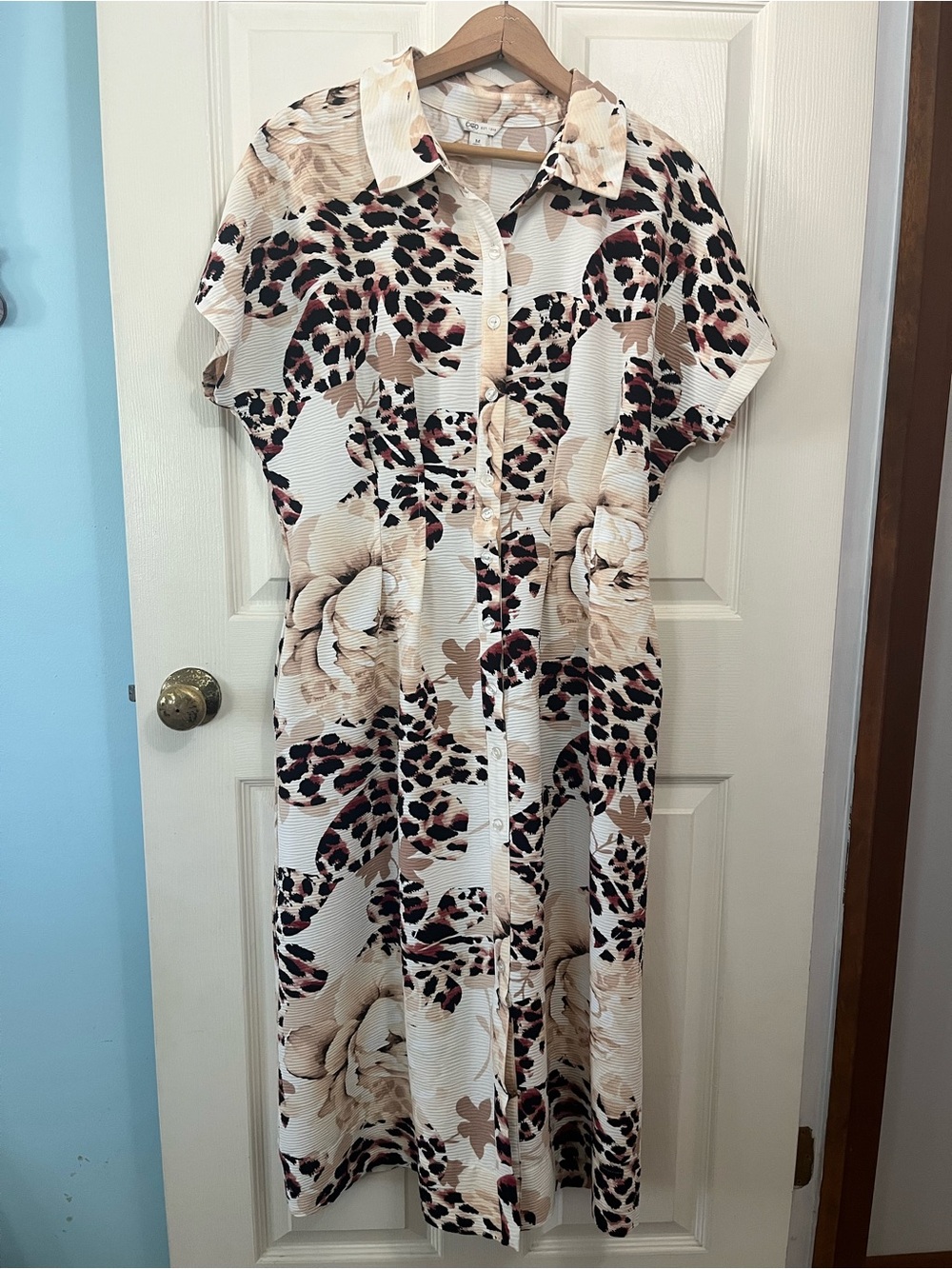Cato Button-Front Floral & Leopard Print Midi Dress